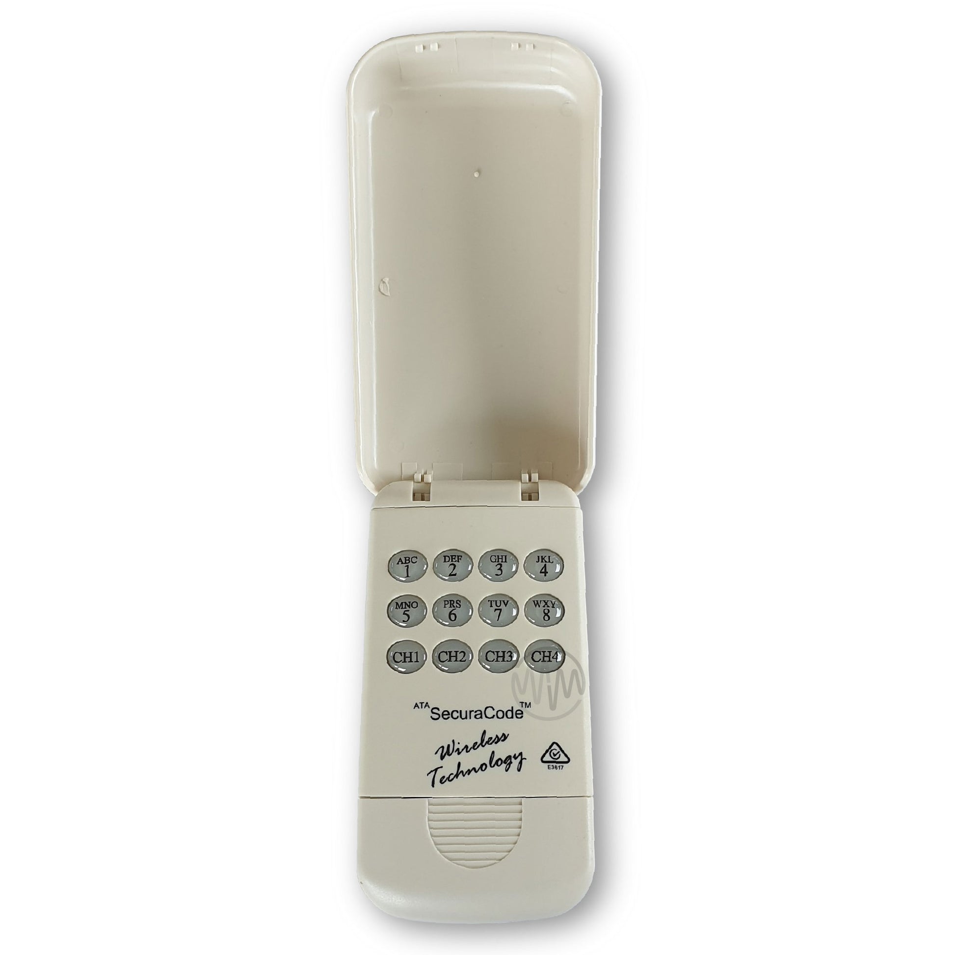 Front open of ATA SecuraCode beige keypad with cover for ATA garages & gates