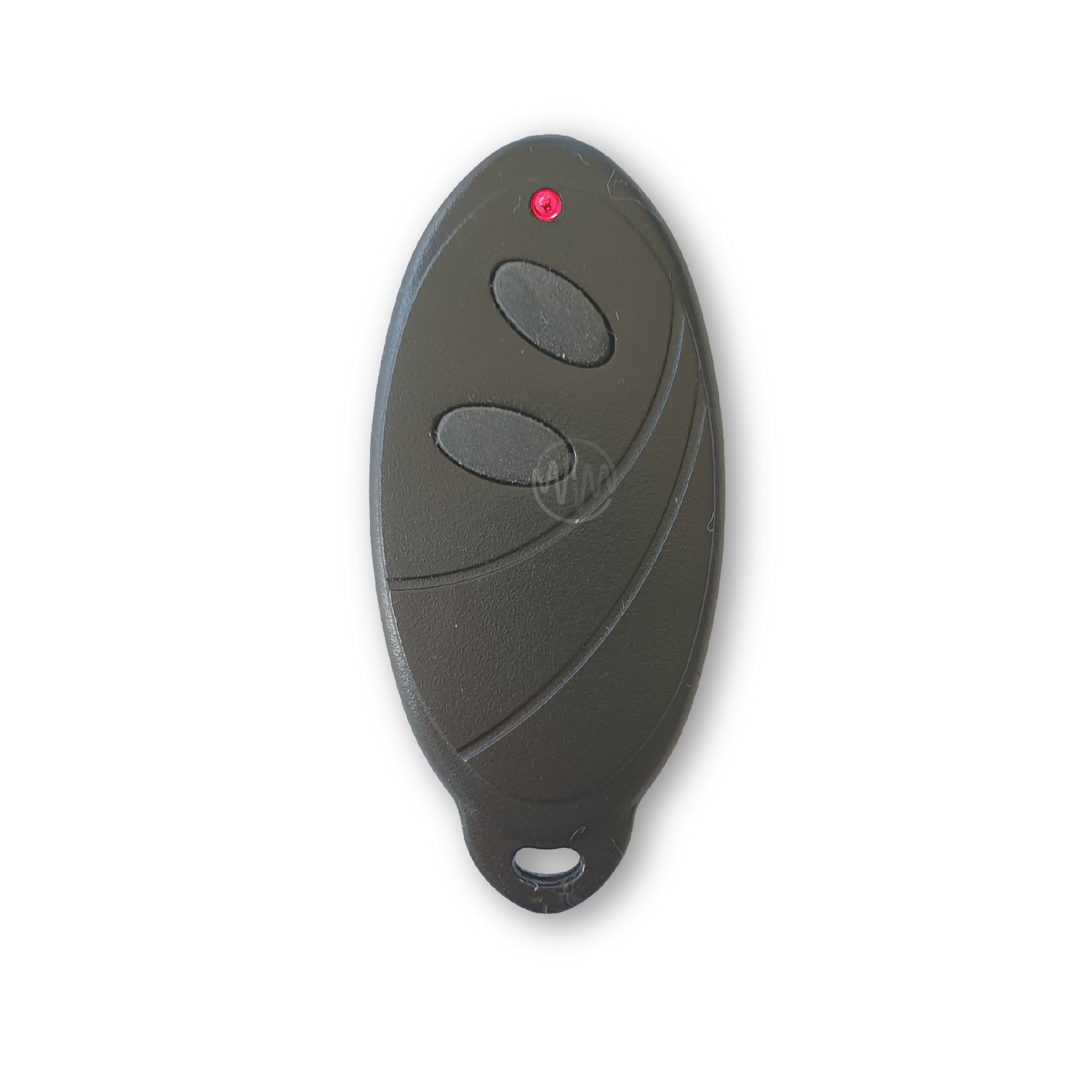 AVS black surfboard shaped car alarm remote with 2 black oval rubber buttons & red led