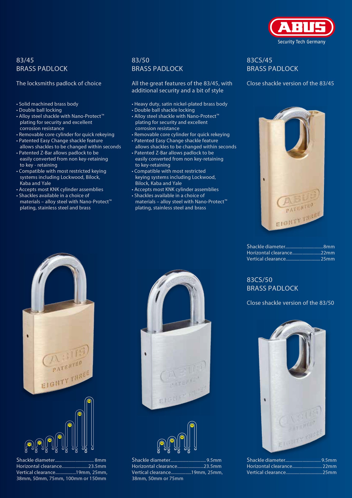 Brochure for Abus brass padlock 83 series range