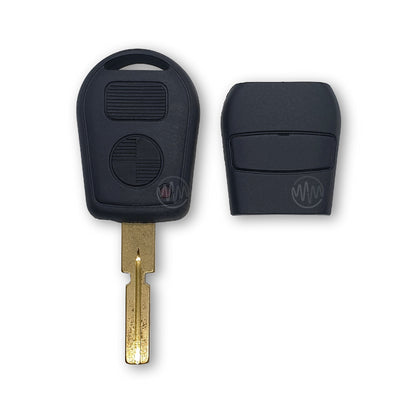 Replacement black 2 button car key shell with metal key blade attached for BMW