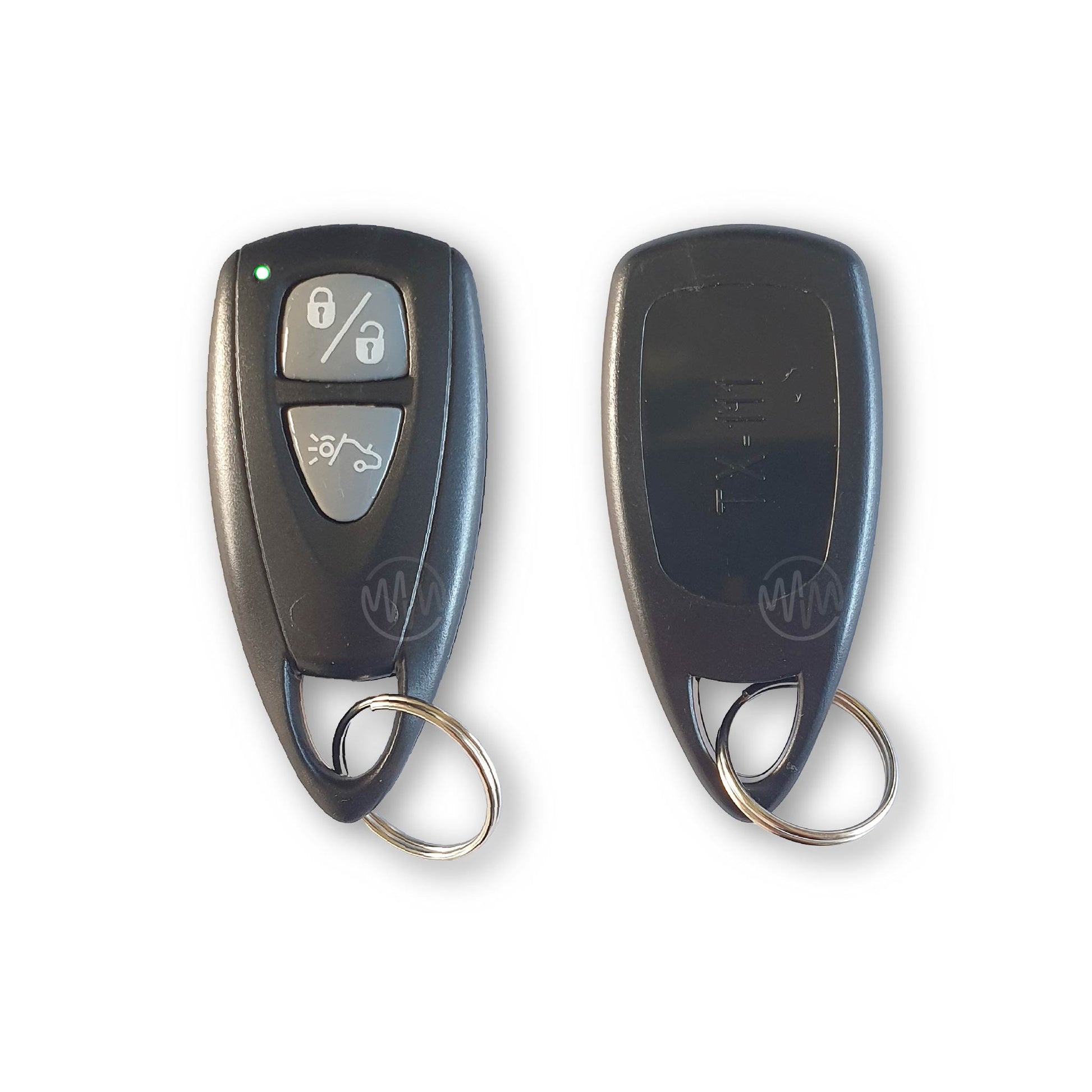 Dynatron TX-111 black teardrop shape car alarm remote front & back view