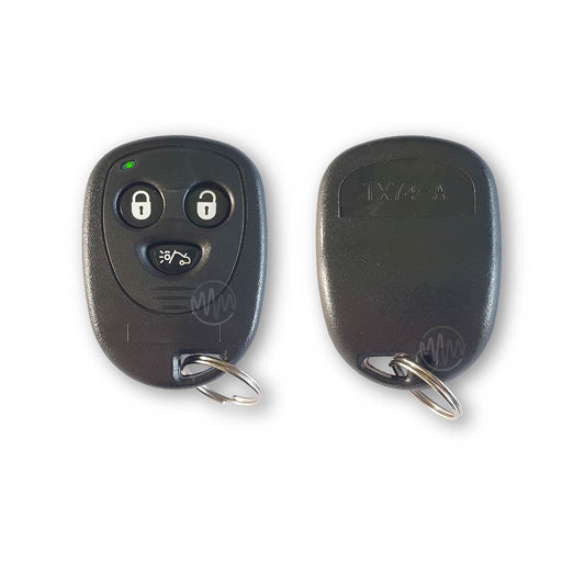 Front & back view of Dynatron black TX74-A 3 button car alarm remote