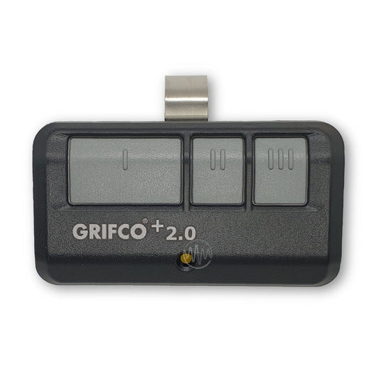 Black Grifco +2.0 branded 3 grey button, sun visor style remote control for gates & garages