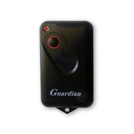 Black 1 button with red outline, Guardian branded garage door remote control