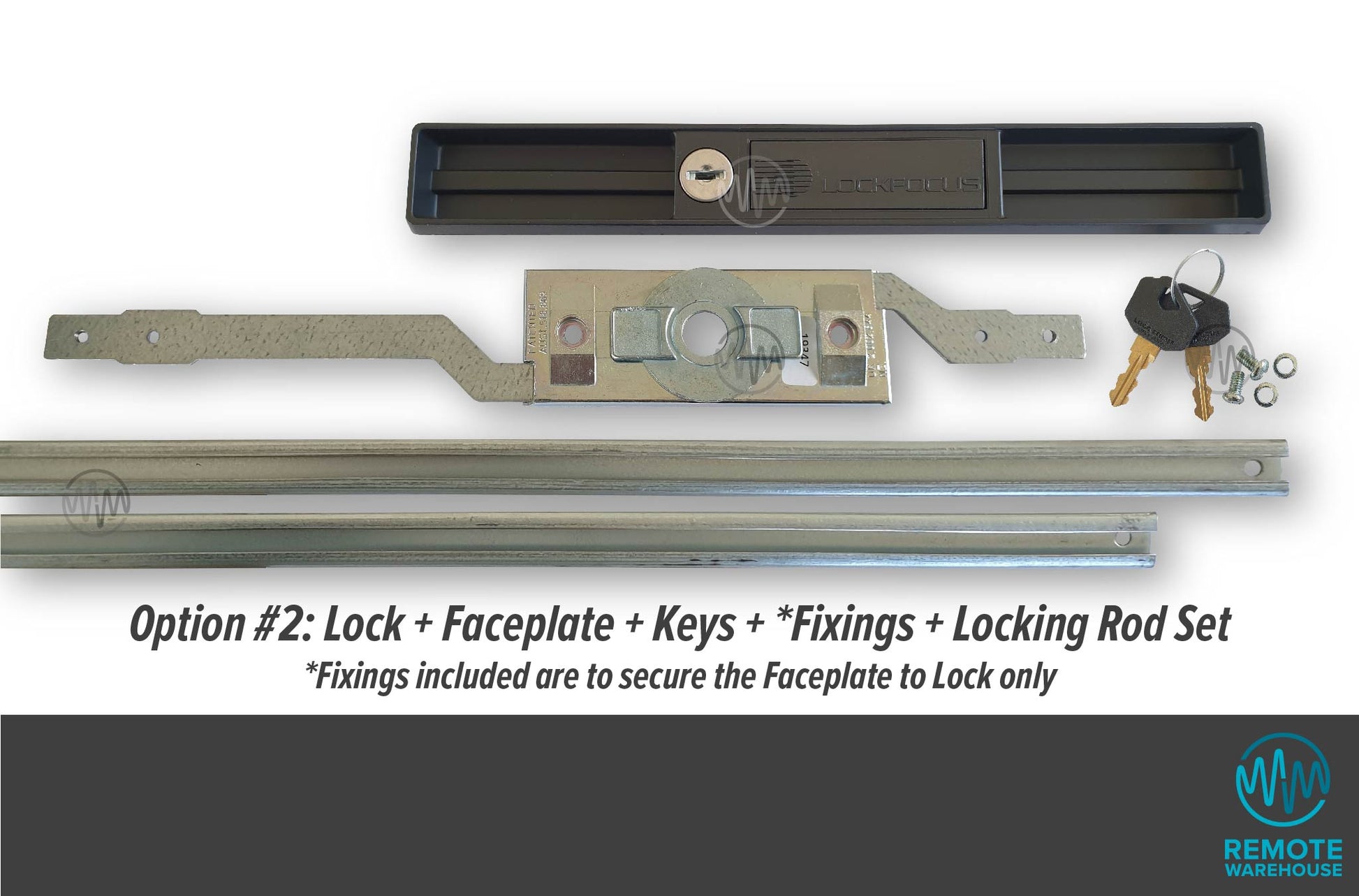 Lock Focus V4 extended arm roller door lock system set with rods, keys & fixings