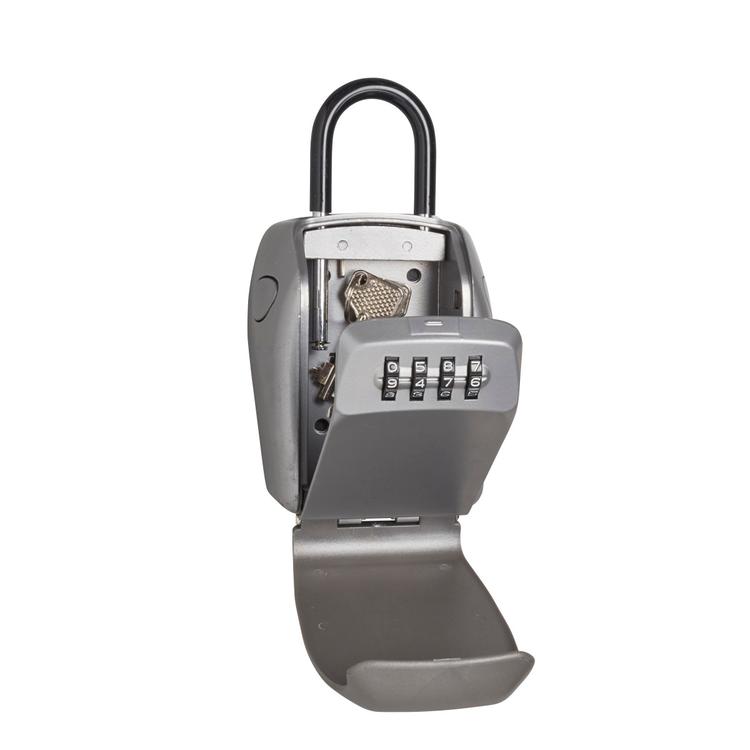 Master Lock MA5414 heavy duty metal lock box half open with keys inside