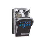 Master Lock black & silver Bluetooth lock box with blue digit keypad half open