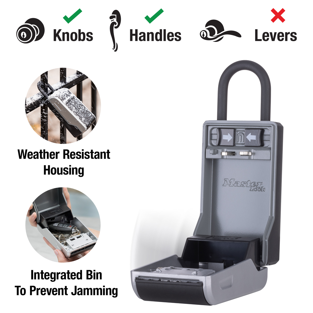 Master Lock lock box with shackle open to show inside area size