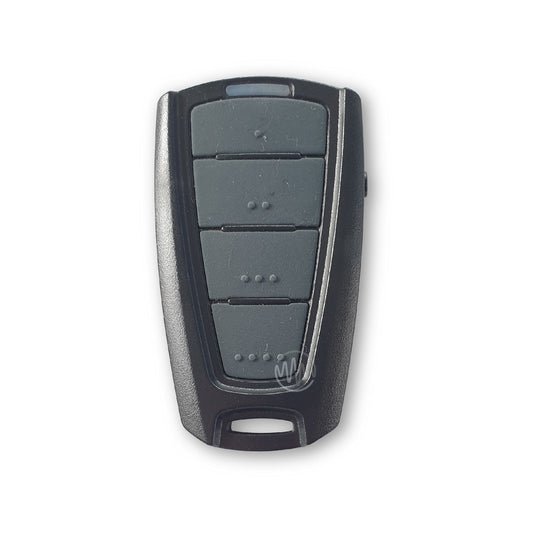 Powertech PR4 sun visor style gate remote control with 4 grey rubber buttons