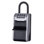 Master Lock silver & black shackle lock box with shutter open & 4 dial code access