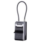 Master Lock silver & black flexi cord lock box with shutter open & 4 dial code access