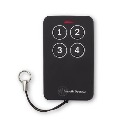 Black & silver smooth operator garage & gate remote with 4 numbered buttons