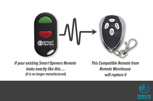 Black oval green & red button Smart Openers remote replaced with chrome & black egg shape 4 button remote