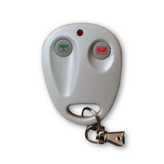 Old white 2 button Superlift remote control with green open & red close icons on buttons