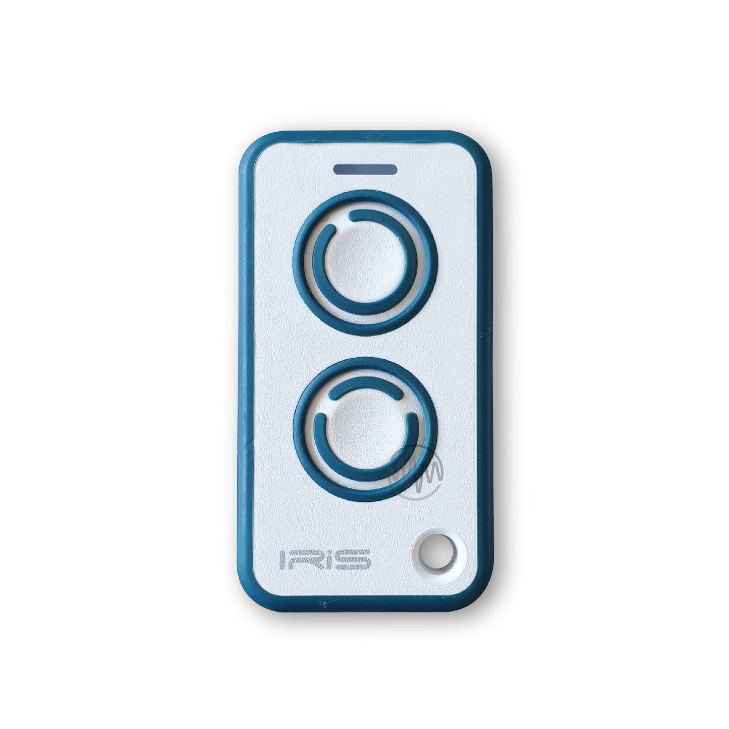 White & Teal IRIS 2 button remote for V2 garages & gates